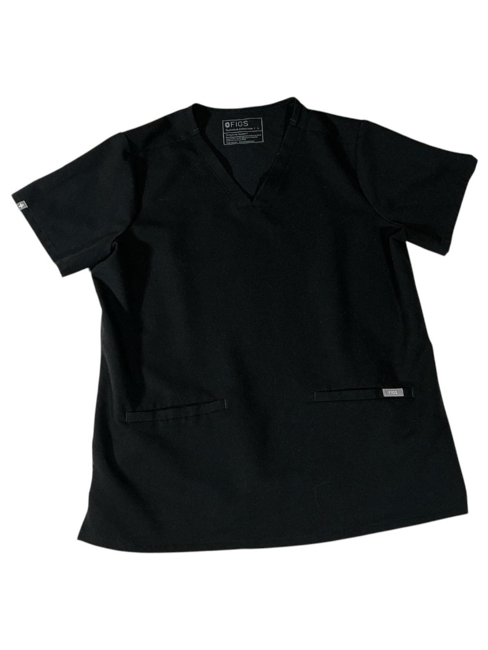Figs Technical Collection Scrub Top Black Short Sleeve Size L